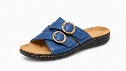 Women’s Comfort Leather Slide Sandals – Soft Cushioned Footbed & Adjustable Buckle Straps