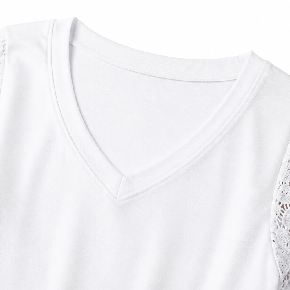  Crochet Lace Sleeve V-Neck Top