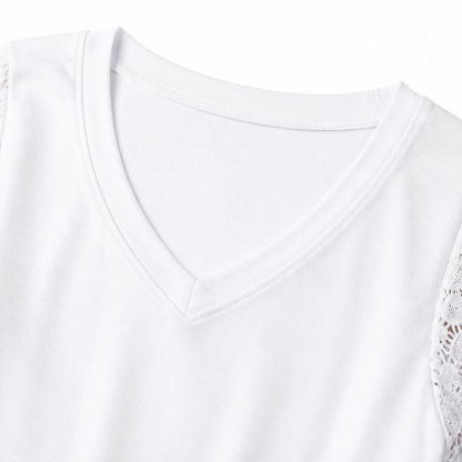  Crochet Lace Sleeve V-Neck Top