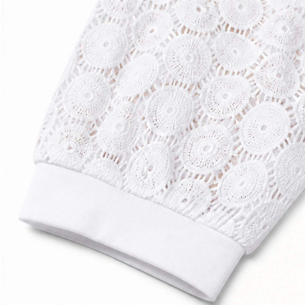  Crochet Lace Sleeve V-Neck Top