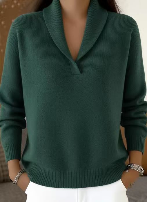 Shawl Collar Solid Color Pullover Sweater Top