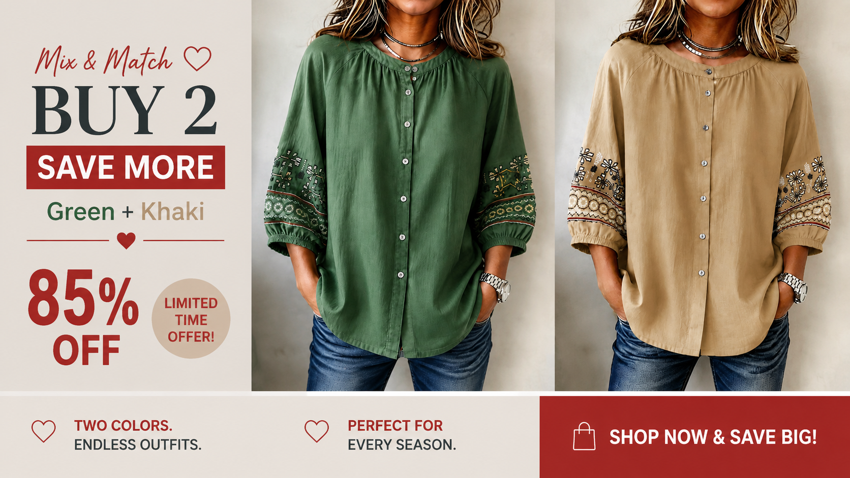 Women's Casual Round Neck Button-Up Three-Quarter Sleeve Shirt