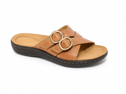 Women’s Comfort Leather Slide Sandals – Soft Cushioned Footbed & Adjustable Buckle Straps