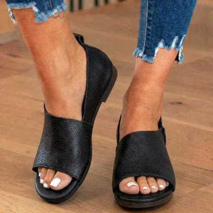 Orthopedic Leather Peep-Toe Wedge Slides - Wide Strap Design