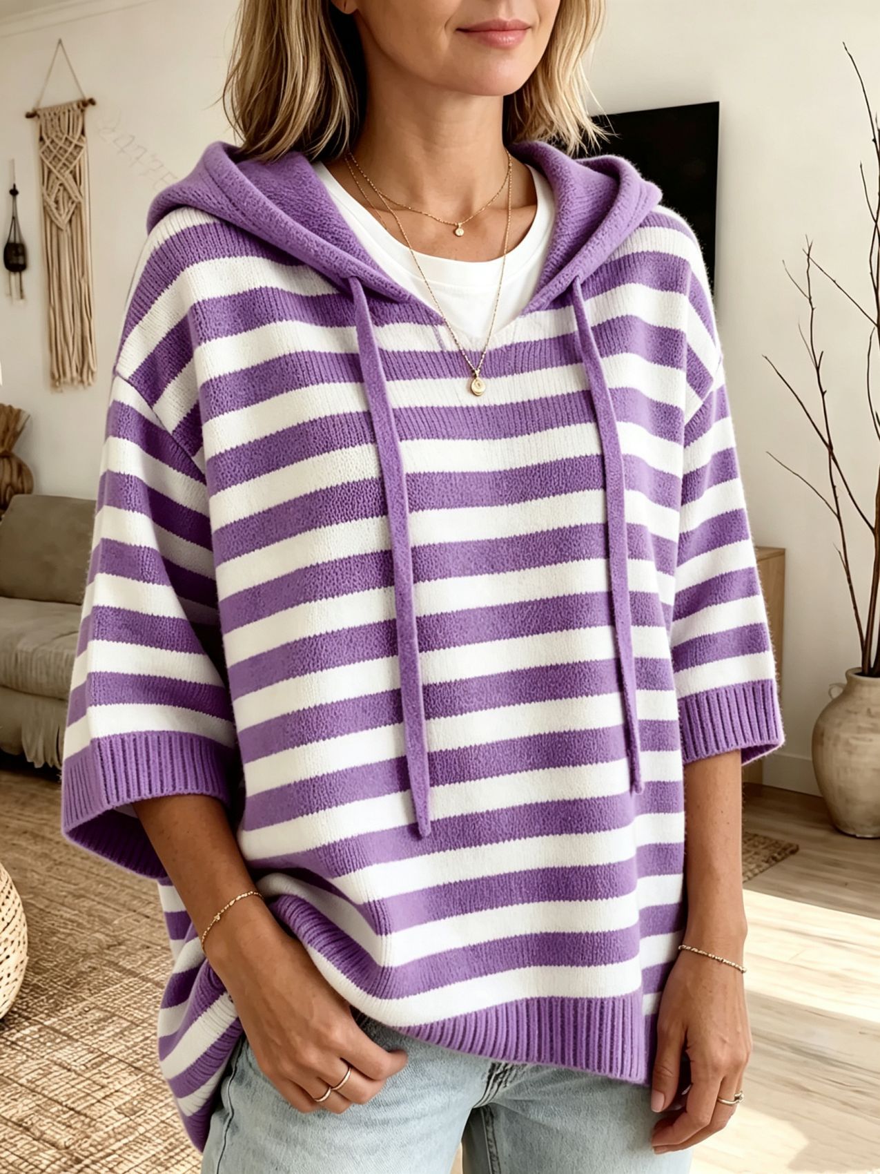New Arrival🔥 loose-fitting long-sleeved striped knit sweatshirt