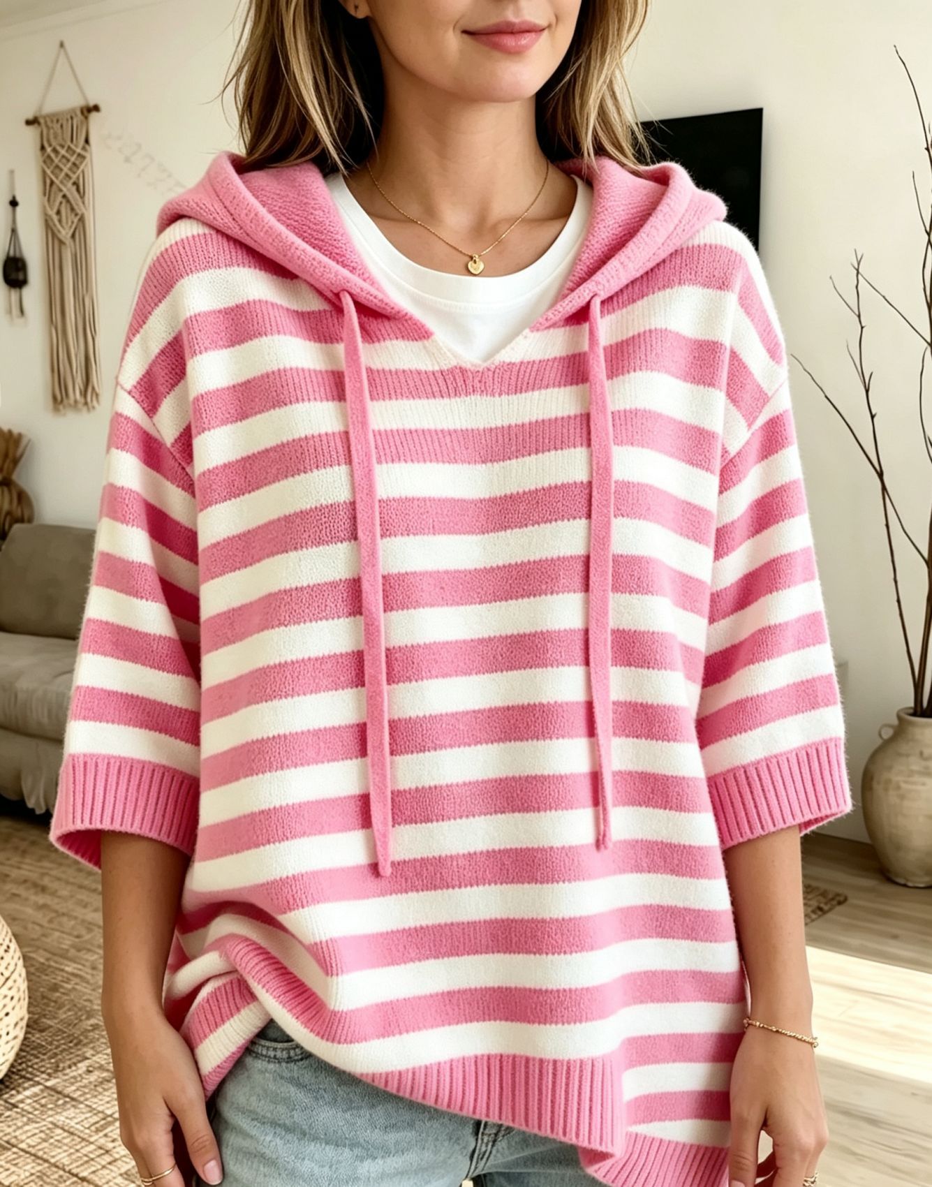 New Arrival🔥 loose-fitting long-sleeved striped knit sweatshirt