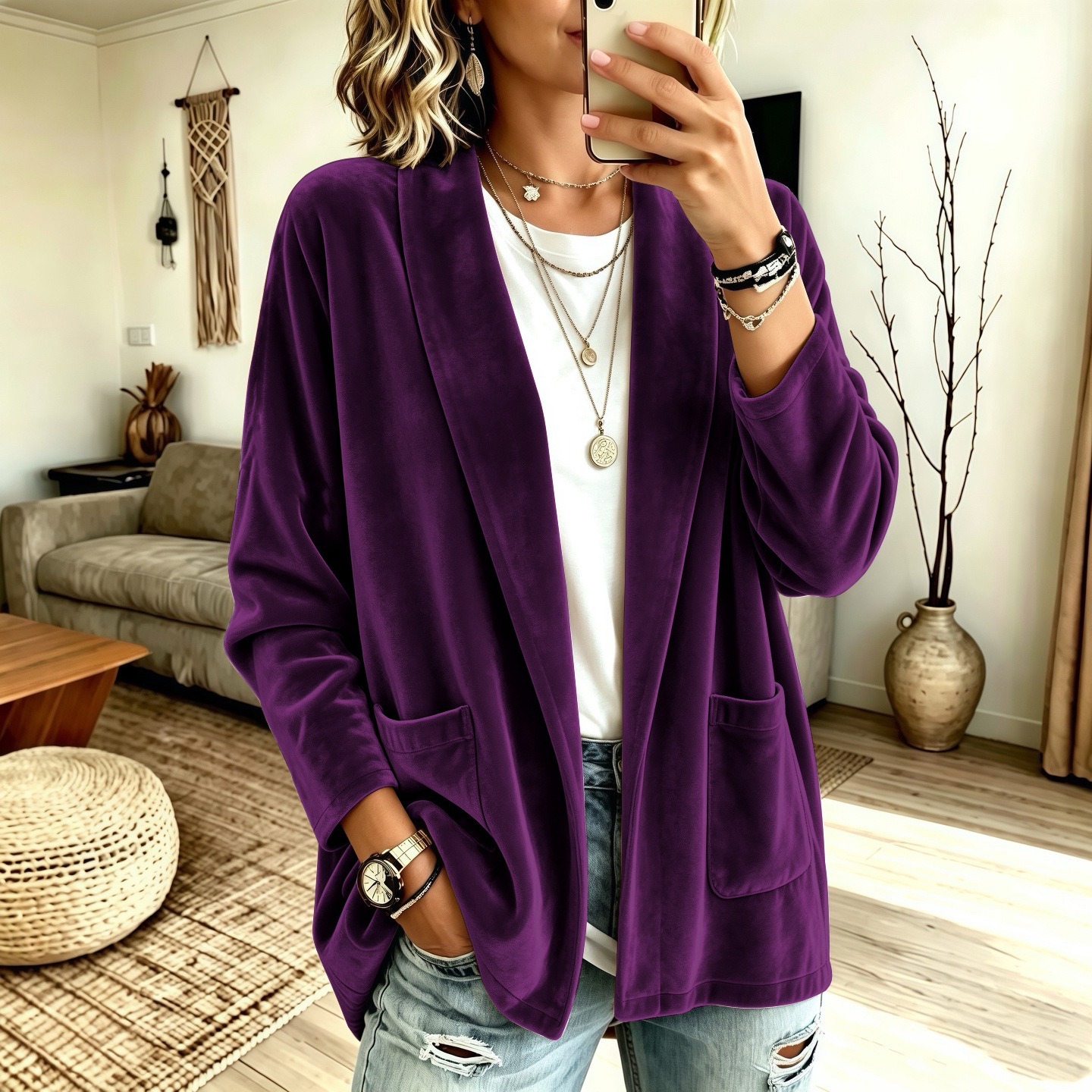 New autumn/winter velvet cardigan coat