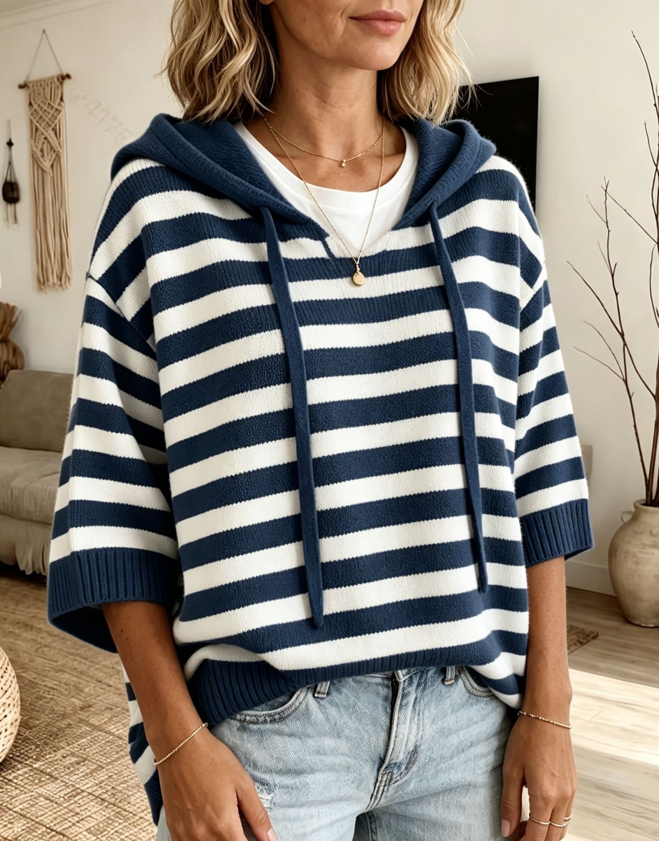 New Arrival🔥 loose-fitting long-sleeved striped knit sweatshirt