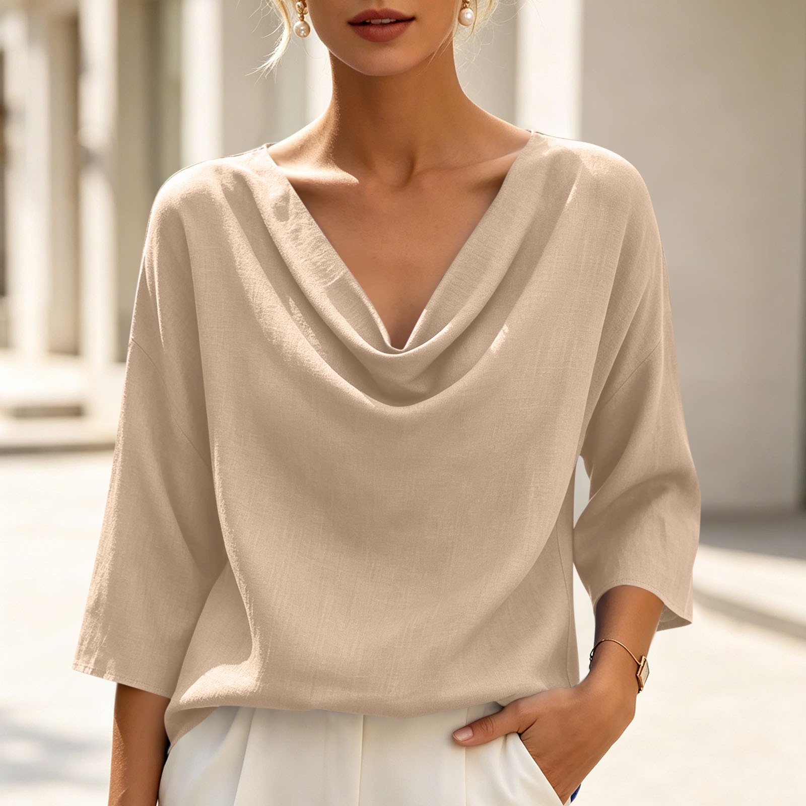 CLEARANCE SALE🔥Elegant retro high-neck cotton and linen shirt