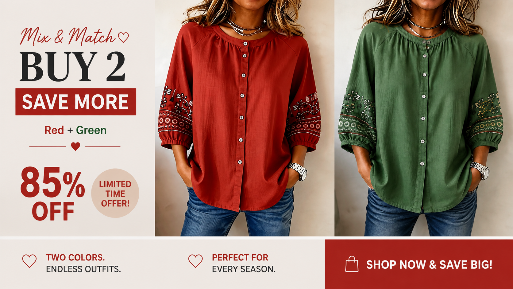 Women's Casual Round Neck Button-Up Three-Quarter Sleeve Shirt