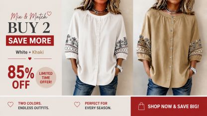 Women's Casual Round Neck Button-Up Three-Quarter Sleeve Shirt