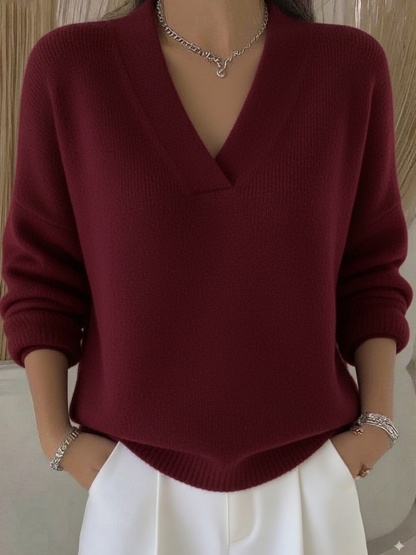 Women Plain Split Joint Spring/Fall Street Long Sleeve V Neck Cotton Sweater