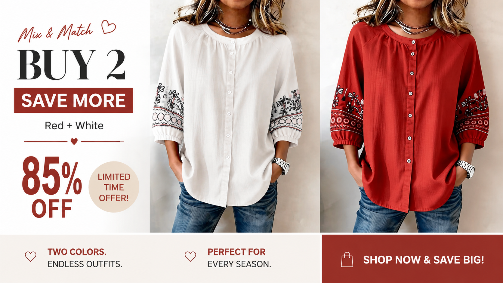 Women's Casual Round Neck Button-Up Three-Quarter Sleeve Shirt