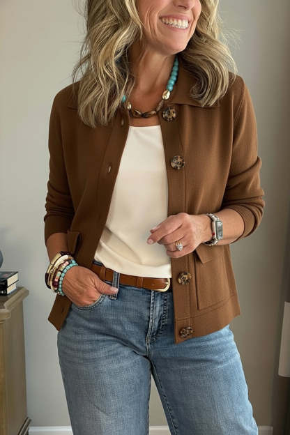 🔥 Last 3 in stock!Casual Lapel Pocket Solid Color Jacket