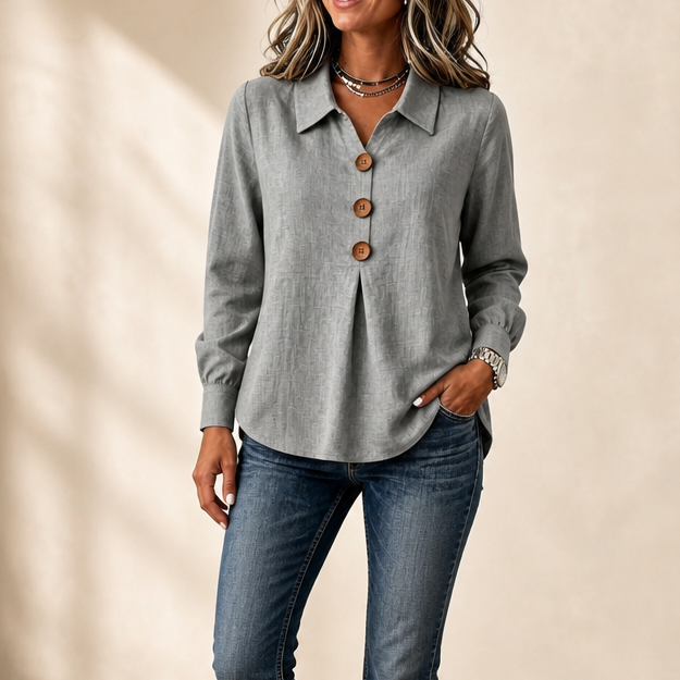 Inverted Box Pleat Button-Up Blouse