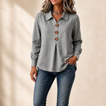 Inverted Box Pleat Button-Up Blouse