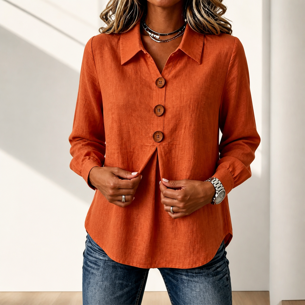Inverted Box Pleat Button-Up Blouse