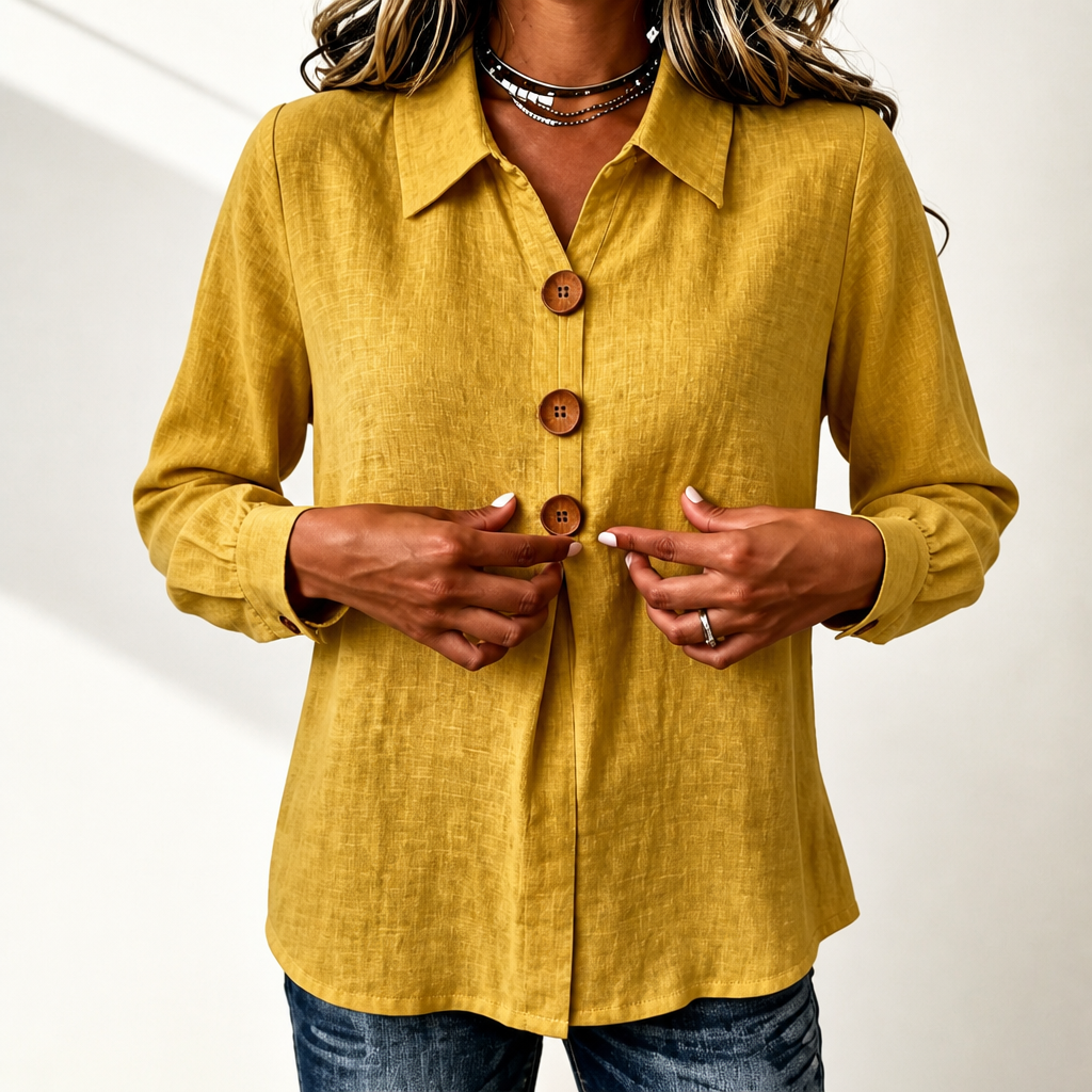 Inverted Box Pleat Button-Up Blouse