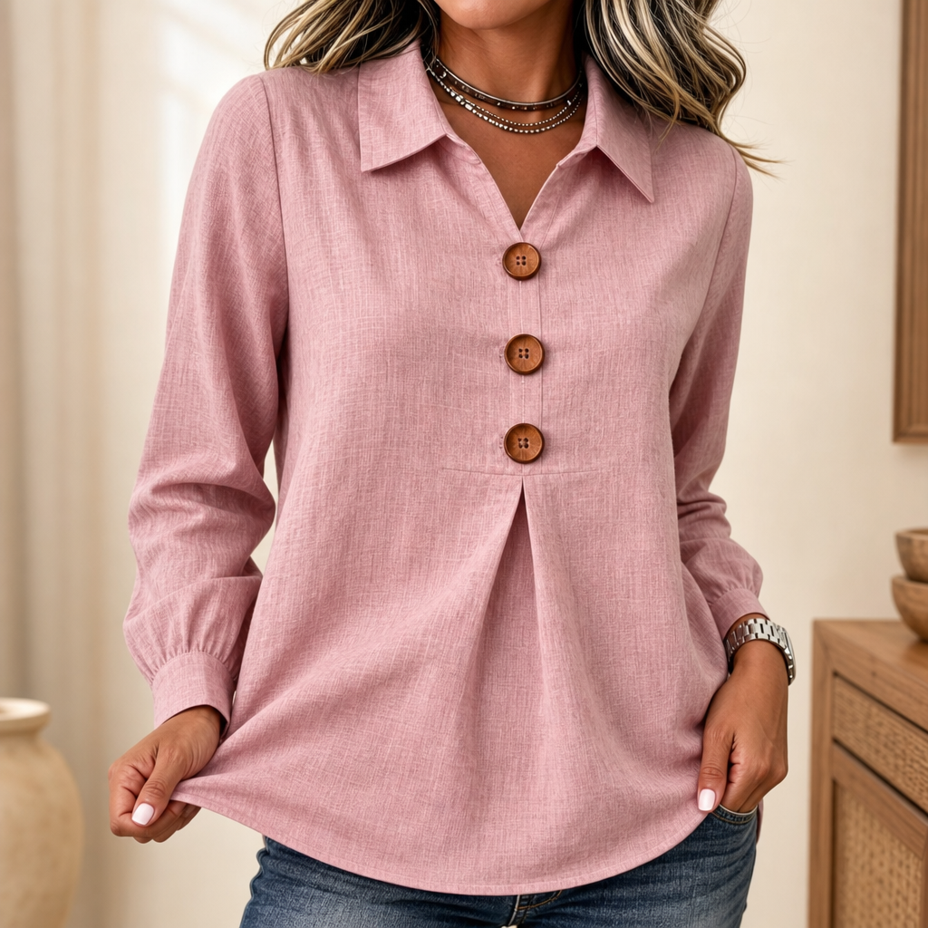 Inverted Box Pleat Button-Up Blouse