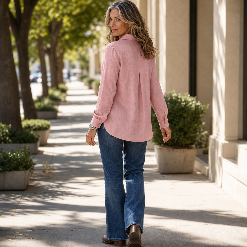 Inverted Box Pleat Button-Up Blouse