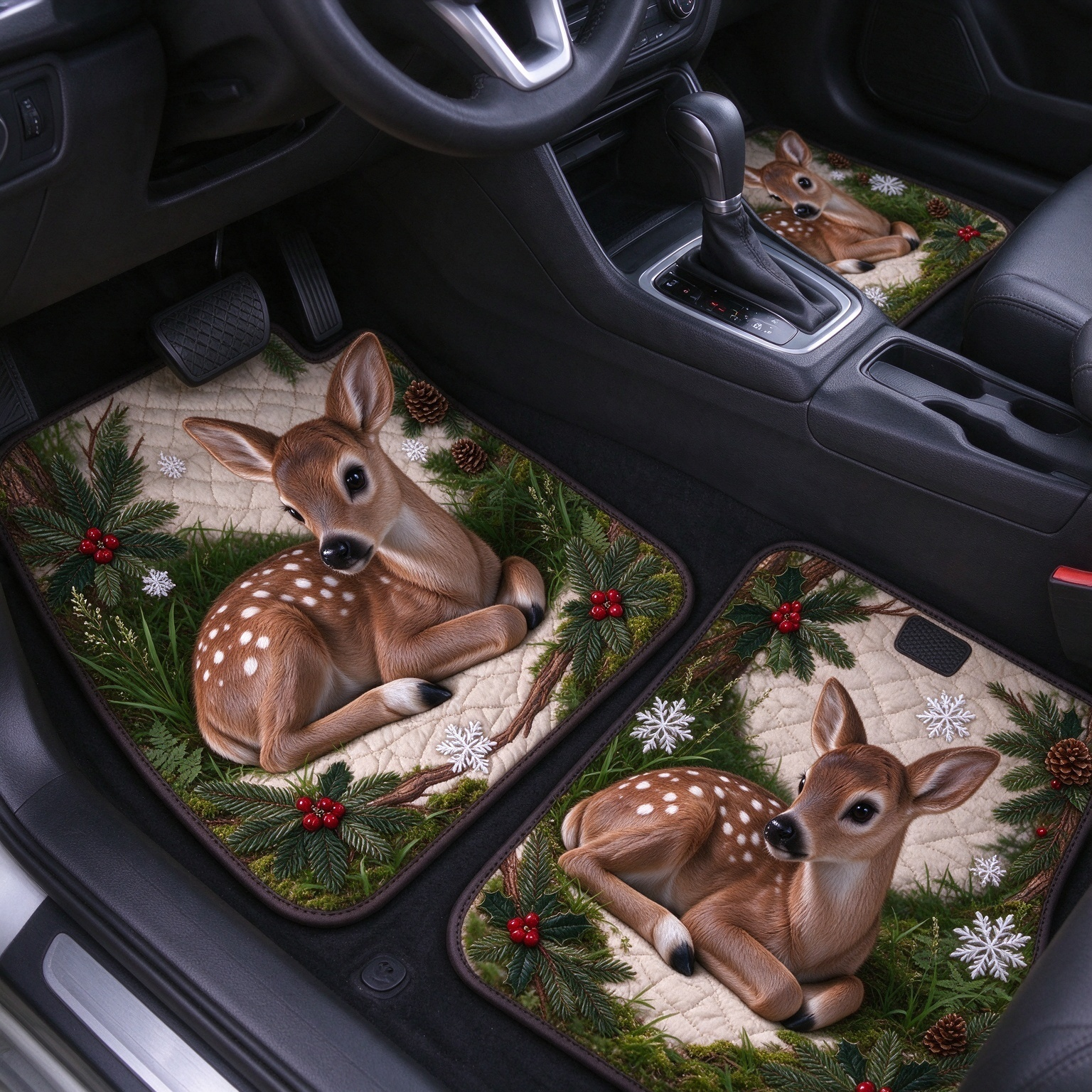 Quilted Spotted Deer Winter Car Cushion