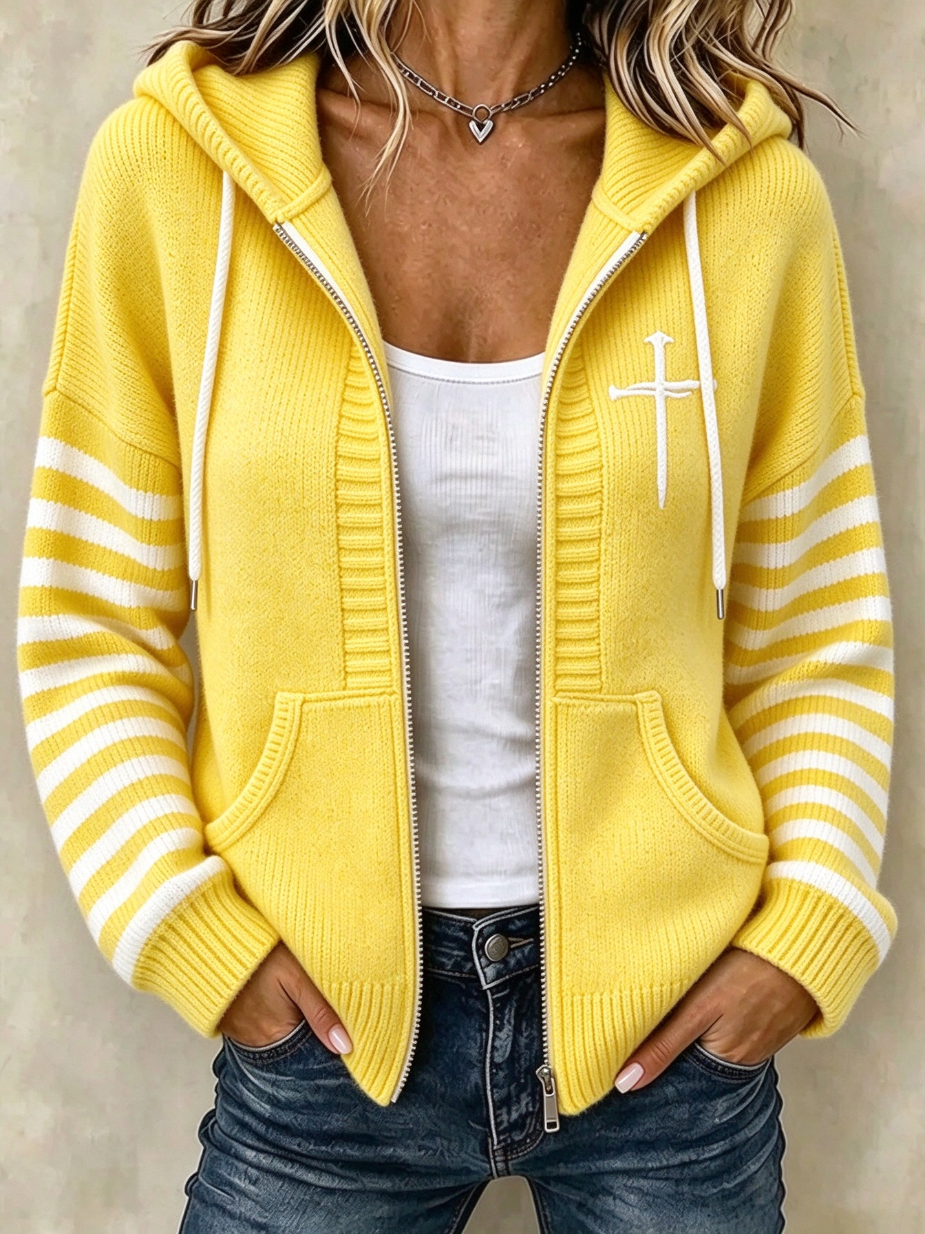 Women Striped Long Sleeve Hoodie Casual Spring/Fall Jacket Outerwear
