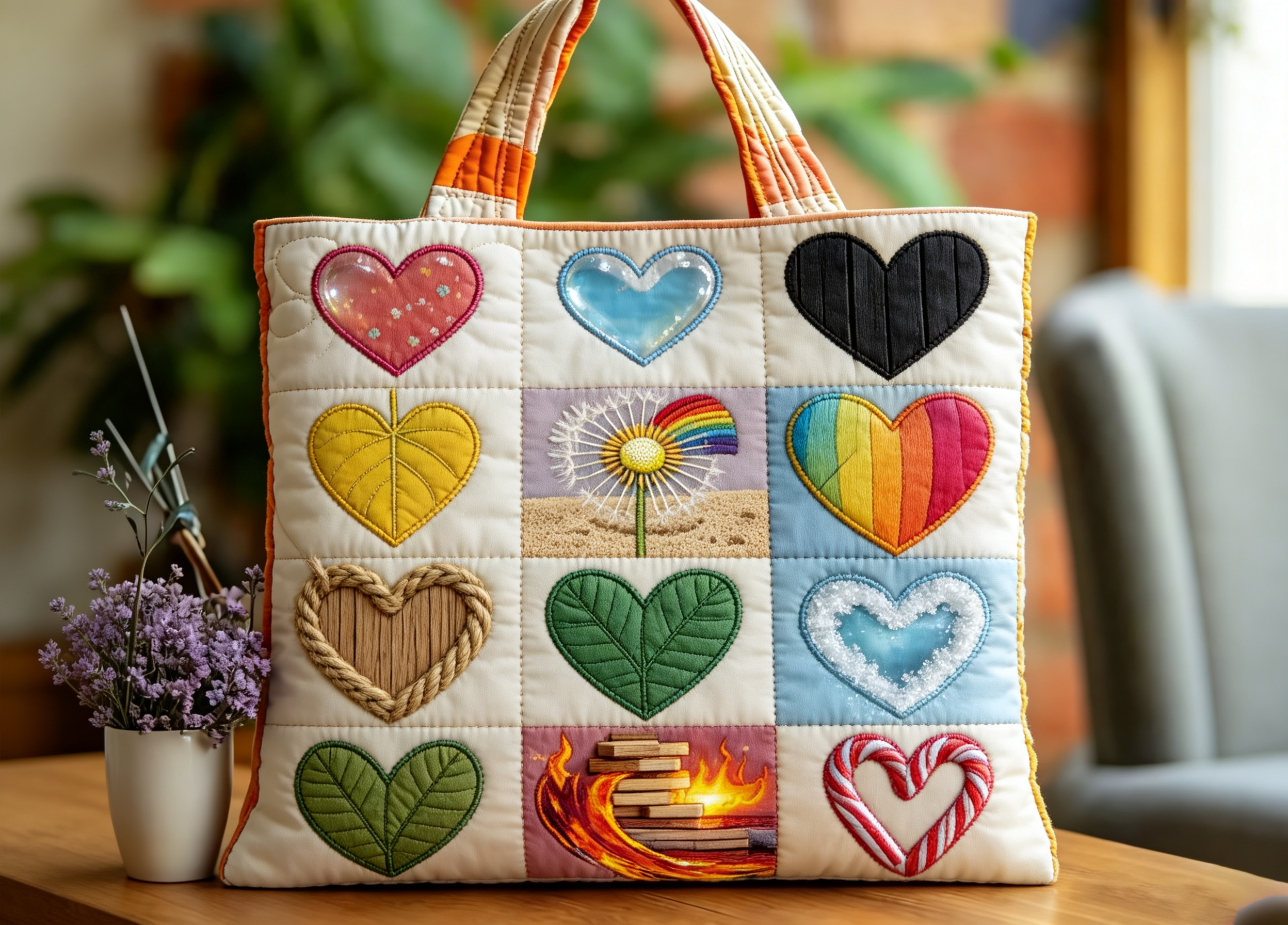 Handmade Multi‑Style Patchwork Hearts Quilted Tote Bag