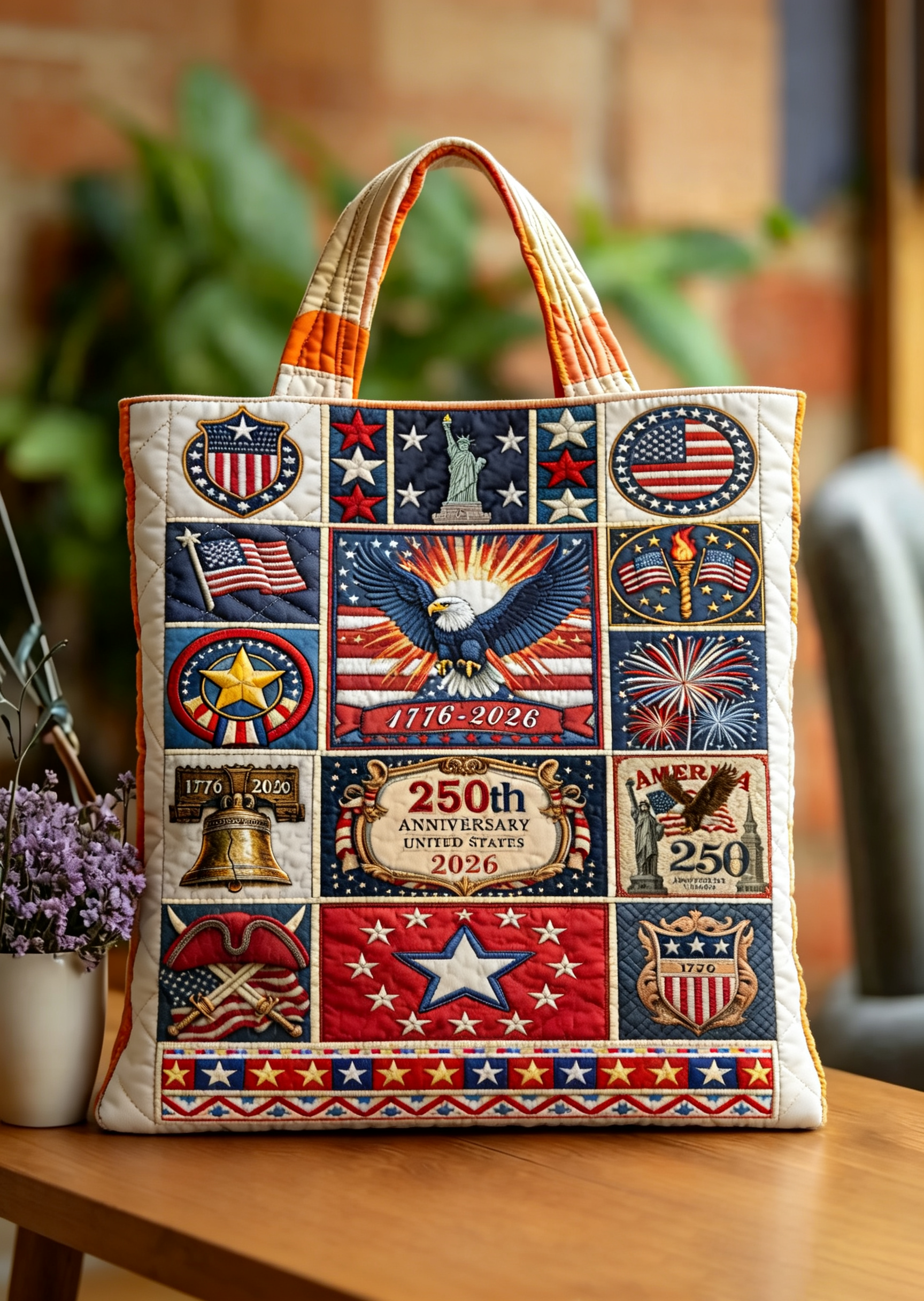 Handmade 250th Anniversary USA Patriotic Patchwork Tote