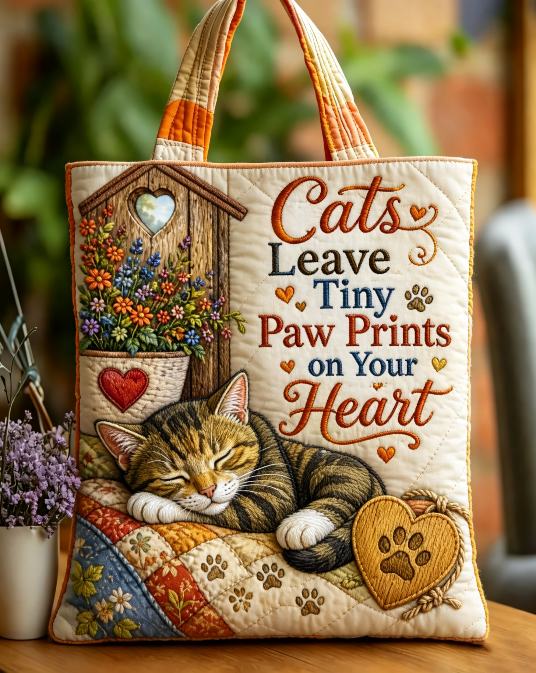 Handmade Cats Leave Paw Prints On Your Heart Tote