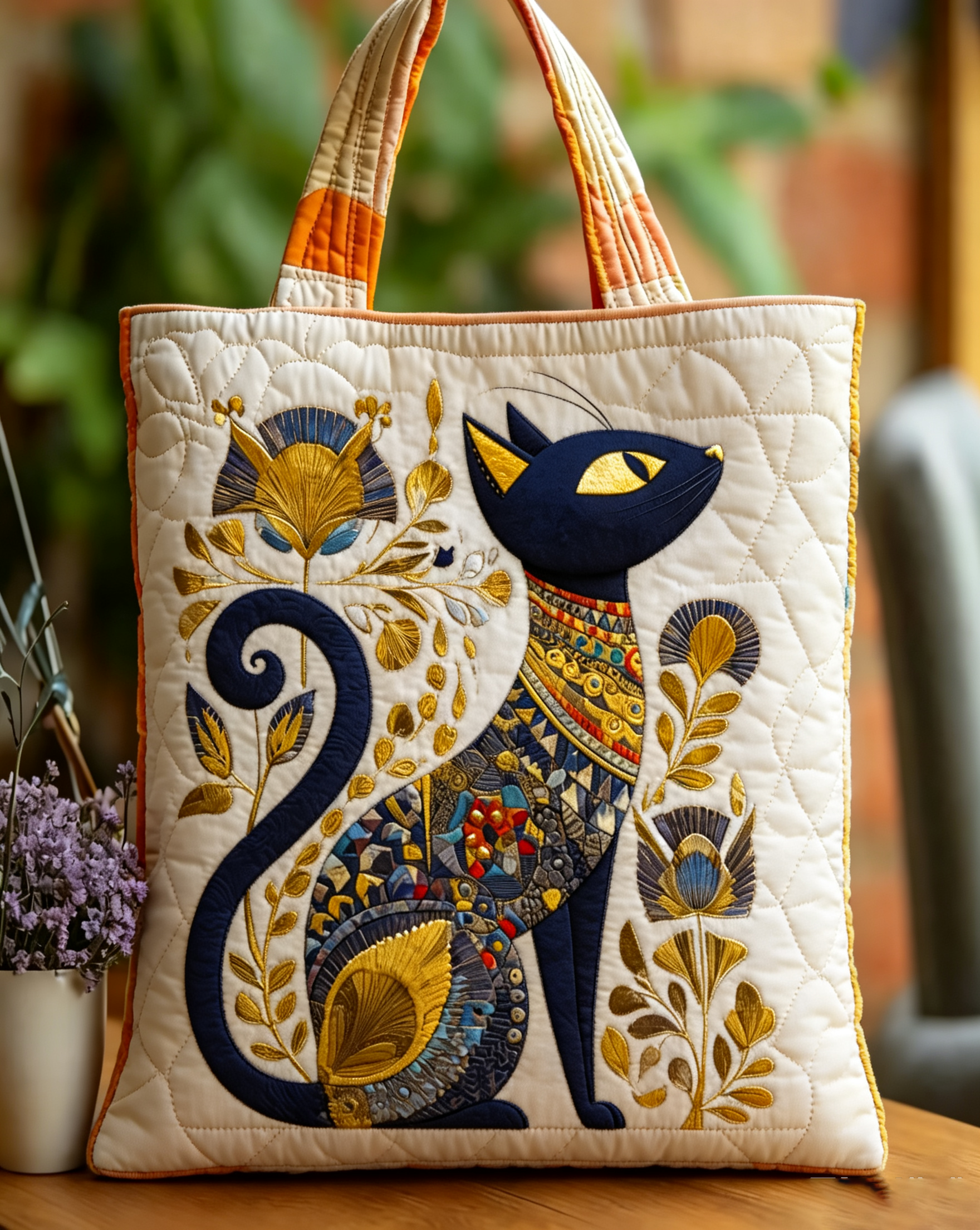 Handmade Egyptian‑Style Sacred Cat Embroidered Tote