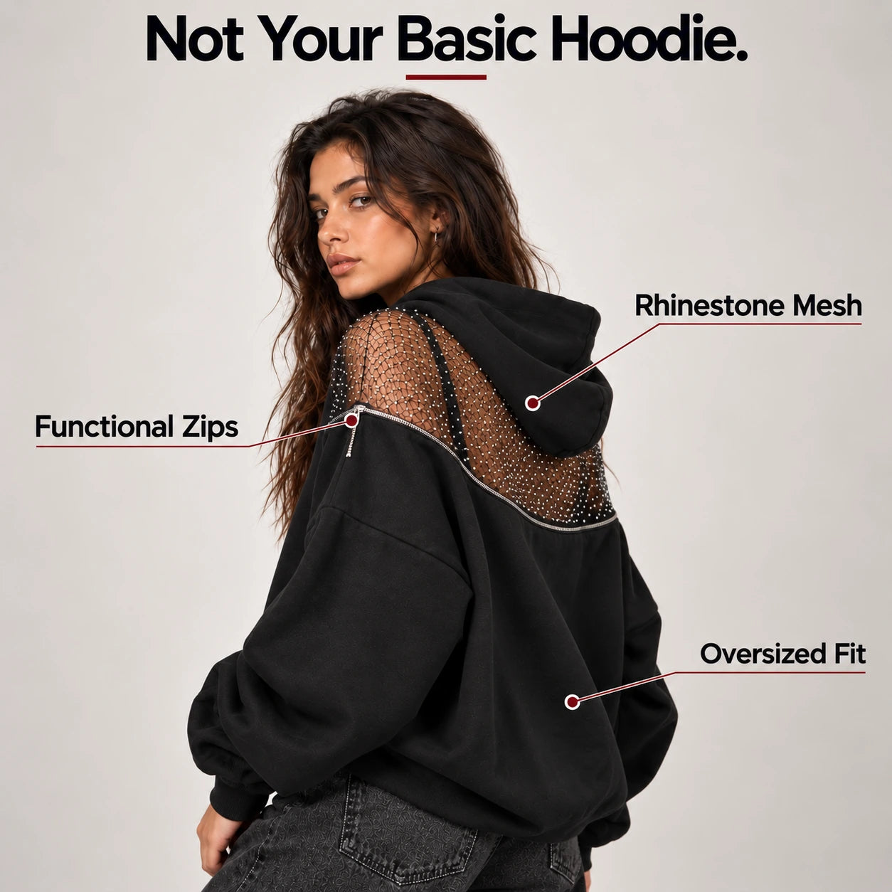 Backless Hoodie – Mesh Open Back Streetwear Top for Women