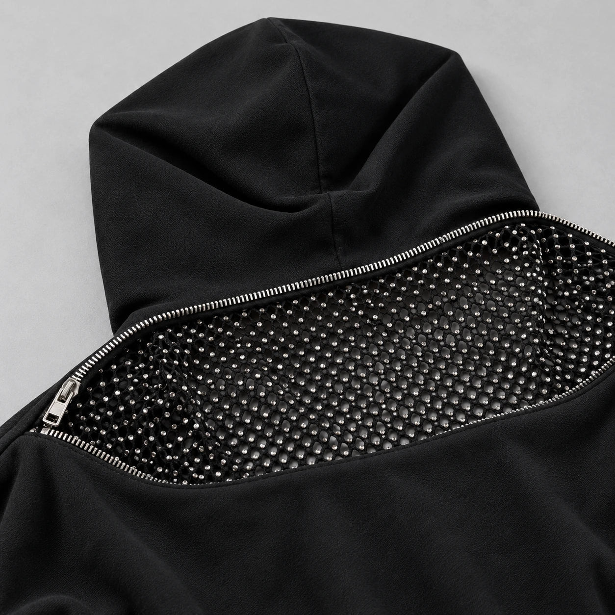 Backless Hoodie – Mesh Open Back Streetwear Top for Women