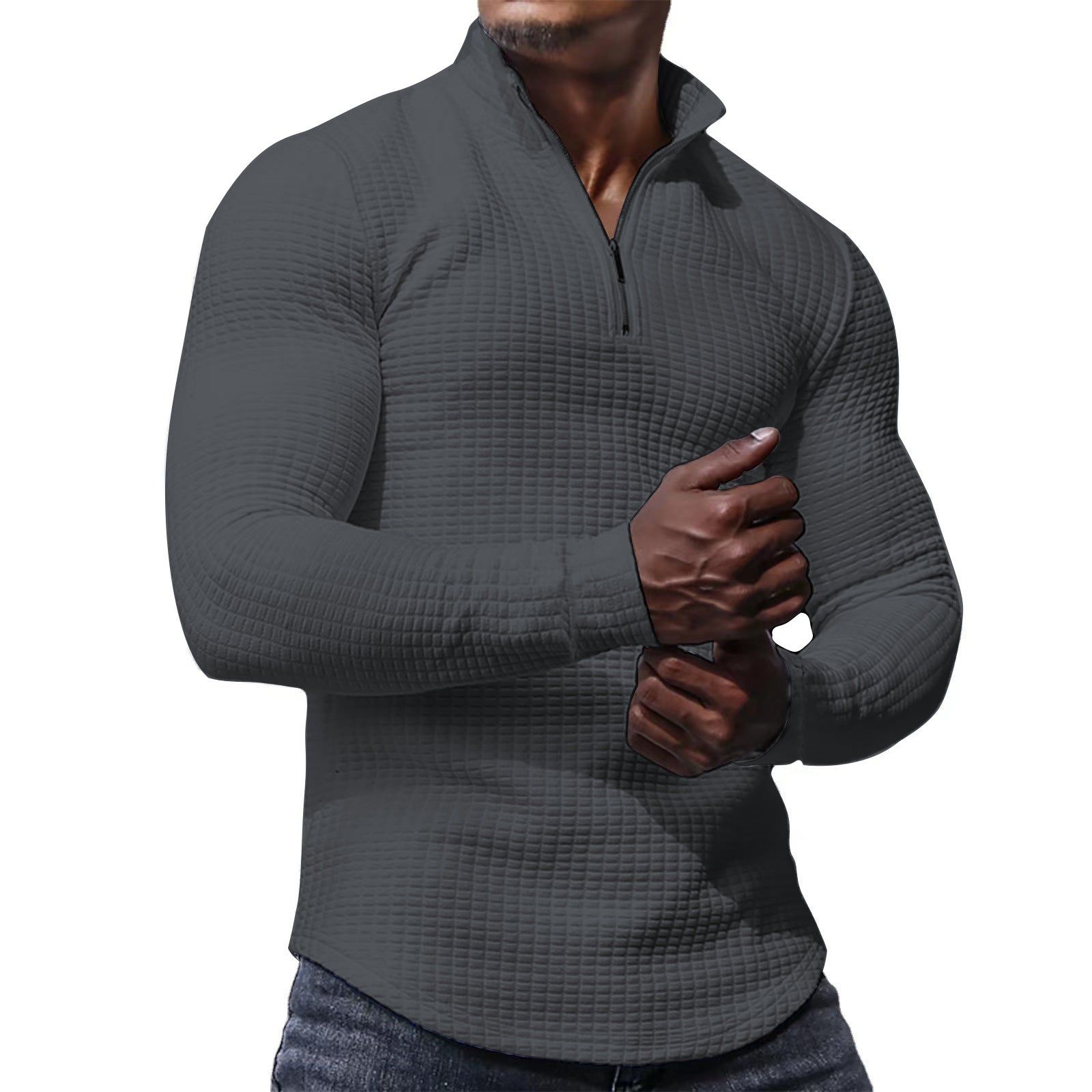  Men's Regular Fit Plain Half Zip Up Sweatshirt