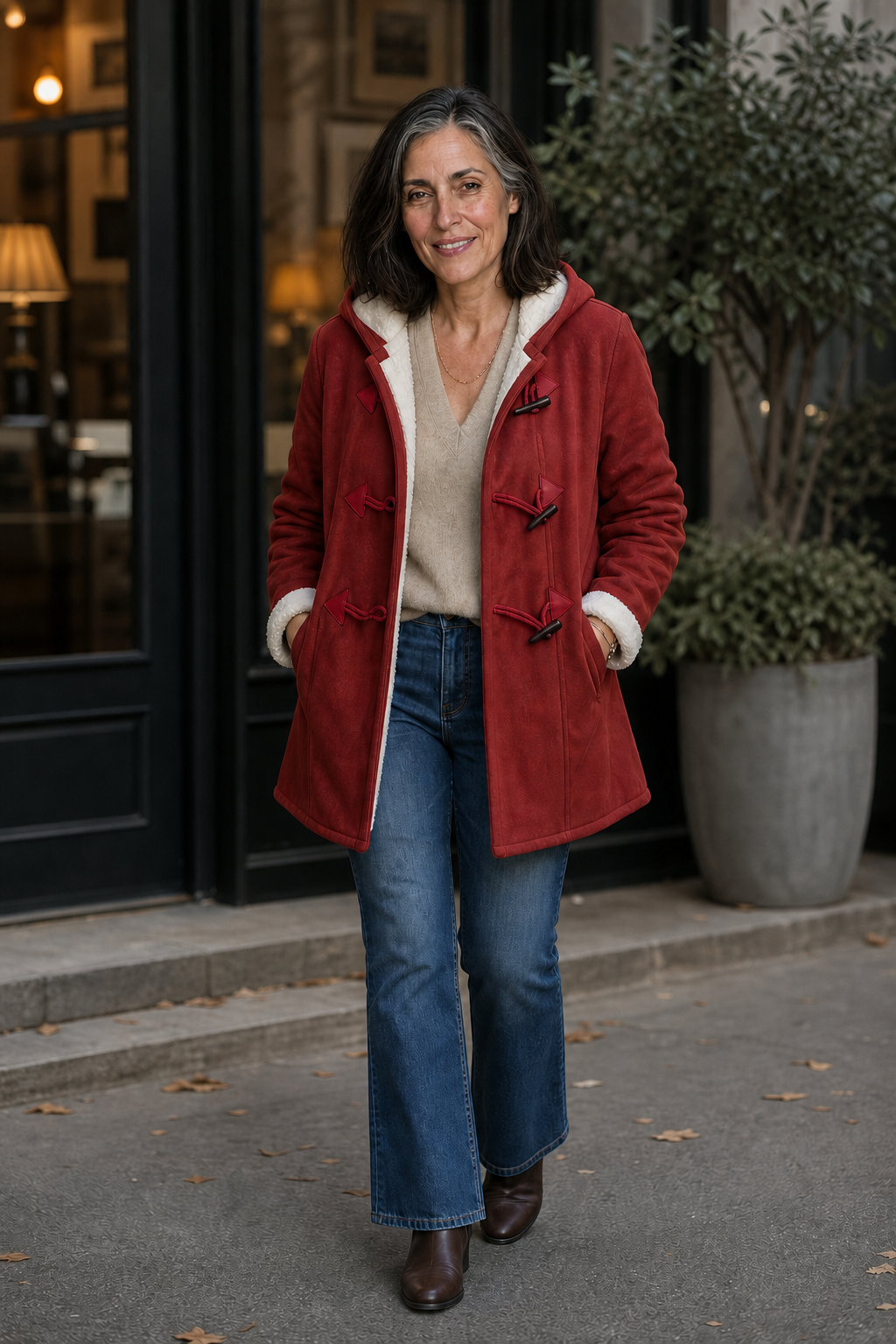 Hooded Faux Suede Coat With Plush Lining