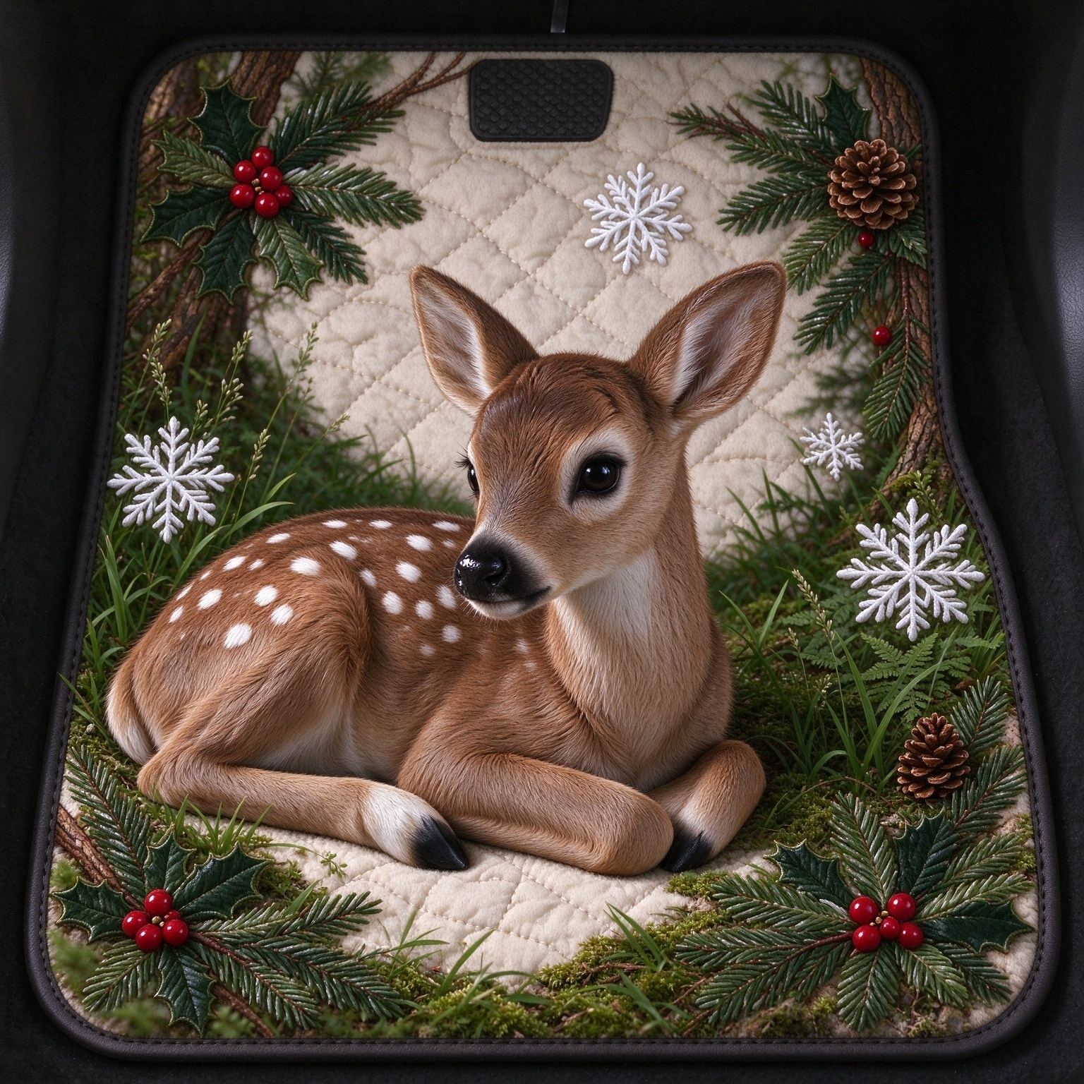 Quilted Spotted Deer Winter Car Cushion