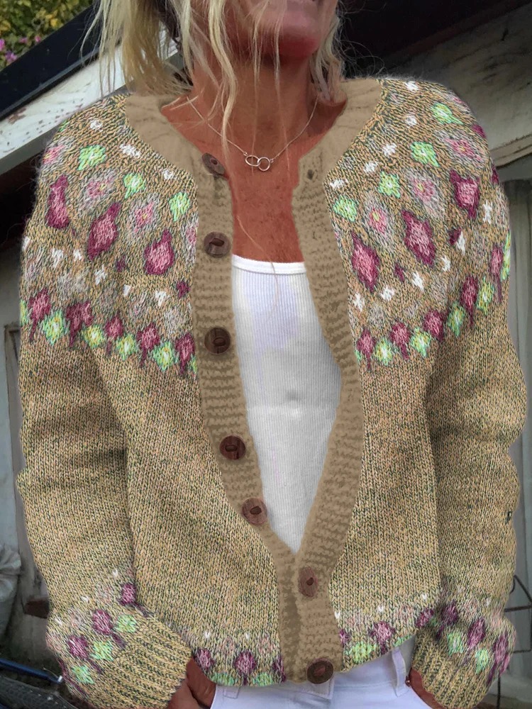 Vintage Fair Isle Button Front Knit Cardigan Sweater