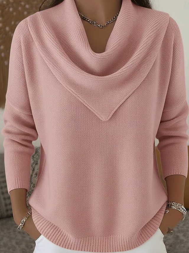 Women's Sweater Pullover Elegant Fashion Streetwear Solid Color Ribbed Cowl Knitted Long Sleeve Regular Tops