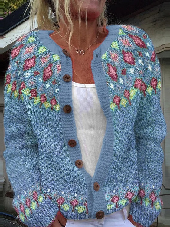 Vintage Fair Isle Button Front Knit Cardigan Sweater
