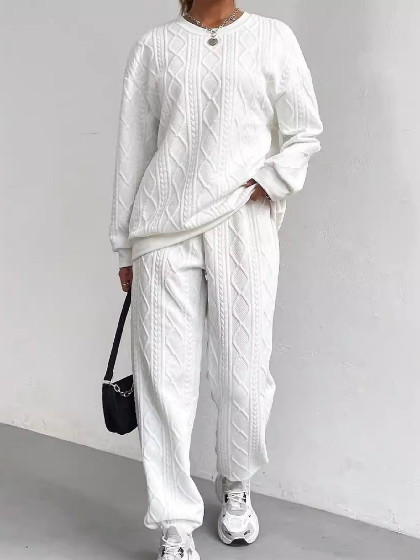 Women’s Textured Crewneck Sweatshirt & Jogger Pants Set Casual Loungewear Outfit