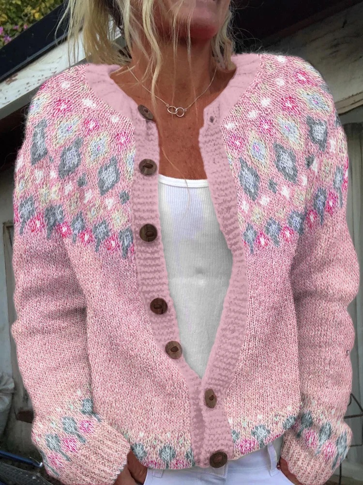 Vintage Fair Isle Button Front Knit Cardigan Sweater
