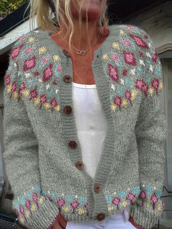 Vintage Fair Isle Button Front Knit Cardigan Sweater