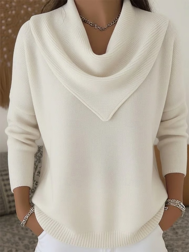 Women's Sweater Pullover Elegant Fashion Streetwear Solid Color Ribbed Cowl Knitted Long Sleeve Regular Tops