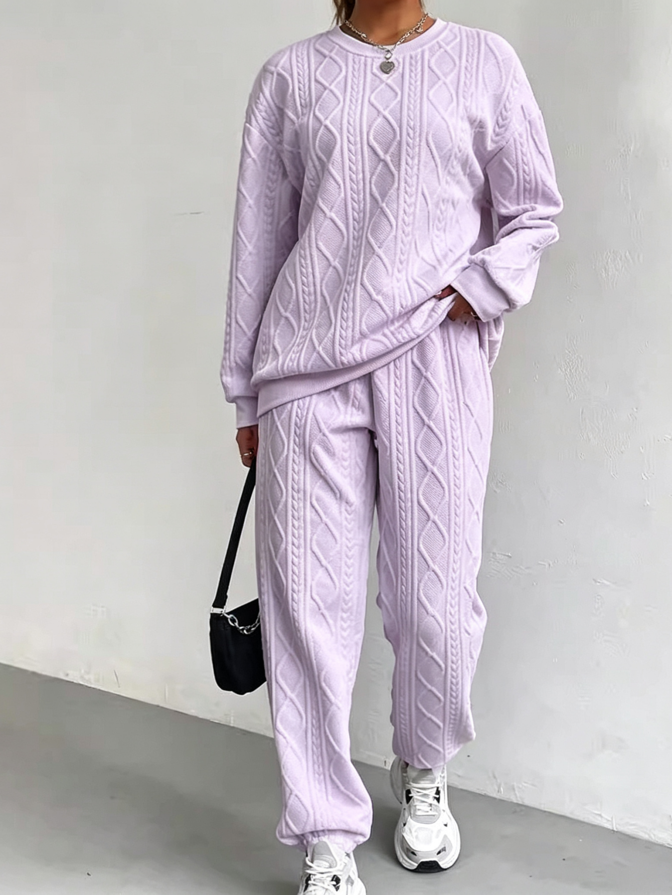 Women’s Textured Crewneck Sweatshirt & Jogger Pants Set Casual Loungewear Outfit