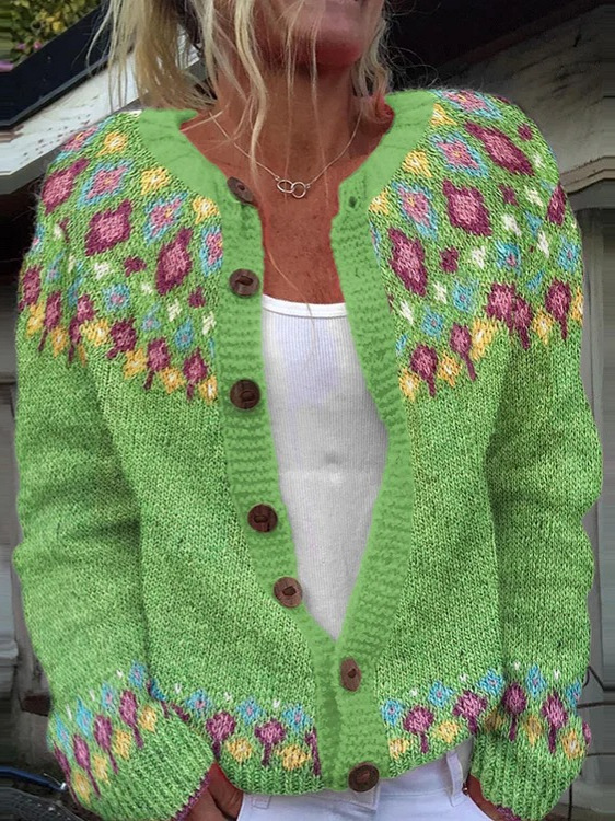 Vintage Fair Isle Button Front Knit Cardigan Sweater
