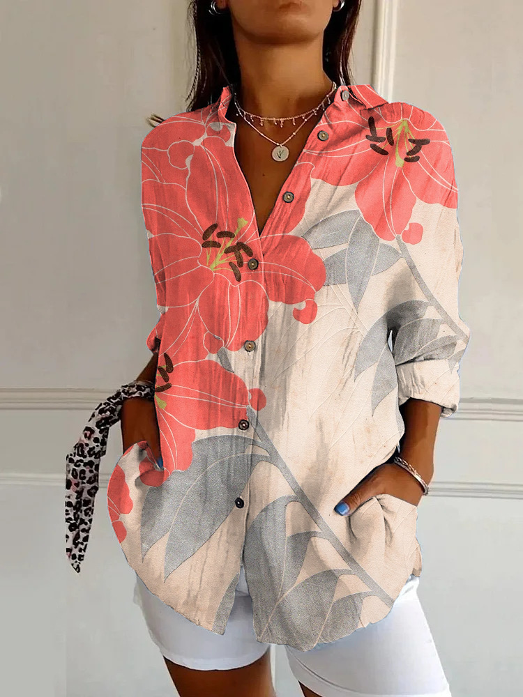 Floral Print Collared Button Down Shirt