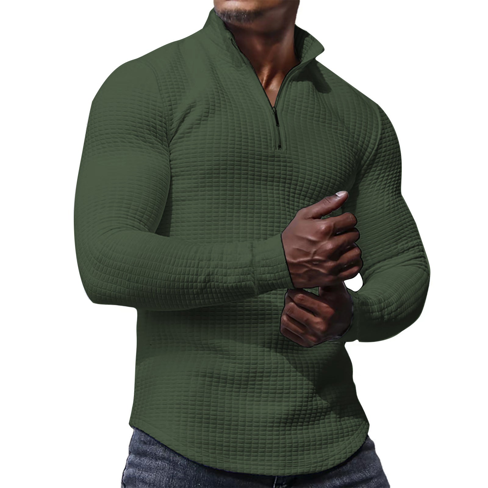  Men's Regular Fit Plain Half Zip Up Sweatshirt