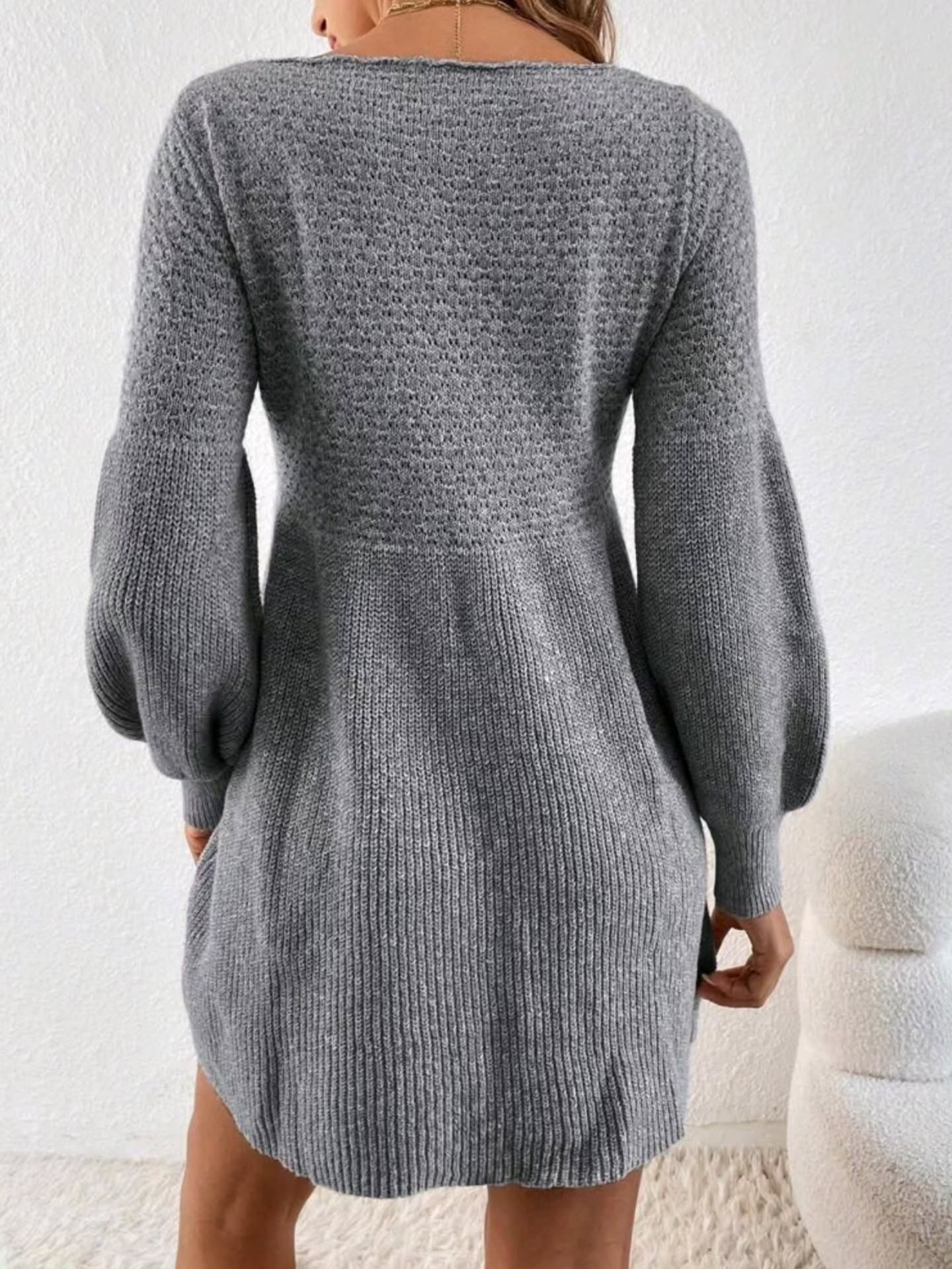 Vintage Knit Puff Sleeve A-Line Sweater Mini Dress