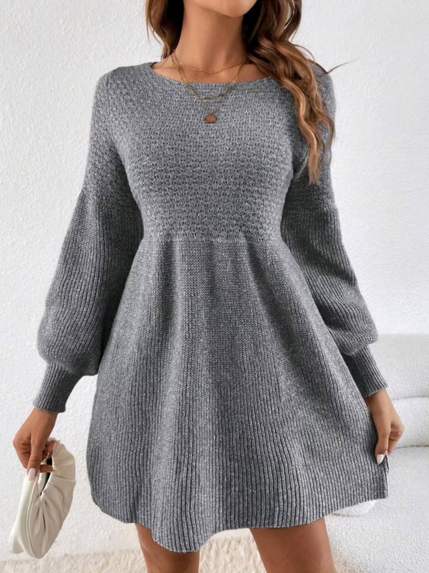 Vintage Knit Puff Sleeve A-Line Sweater Mini Dress