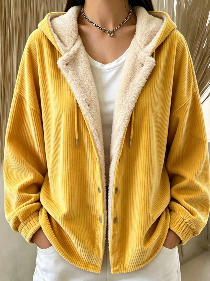 🧥✨ Women's Casual Corduroy Hooded Fleece-Lined Jacket Cardigan 🤎🧸