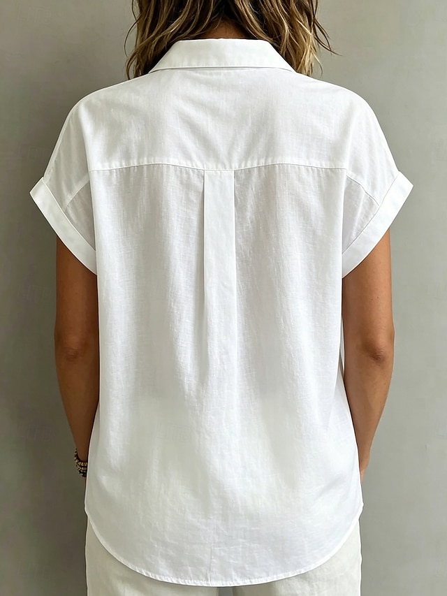 Women's Blouse Ruched Plain Stylish Casual Short Sleeve V Neck Regular Tops Casual Daily White Khaki Black Pink Summer Spring